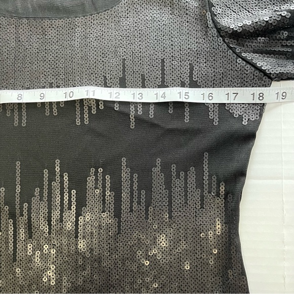 Vintage Y2K CARTISE Sequin Mesh Top Black Semi Sheer Medium Grunge Long Sleeve - Picture 6 of 7